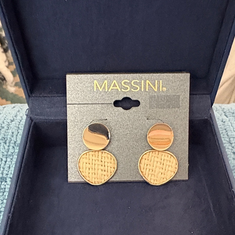 Massini Gold and Tan Woven Earrings